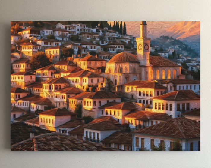 Berat Old Town Clock Tower &mdash; Berat watercolour canvas