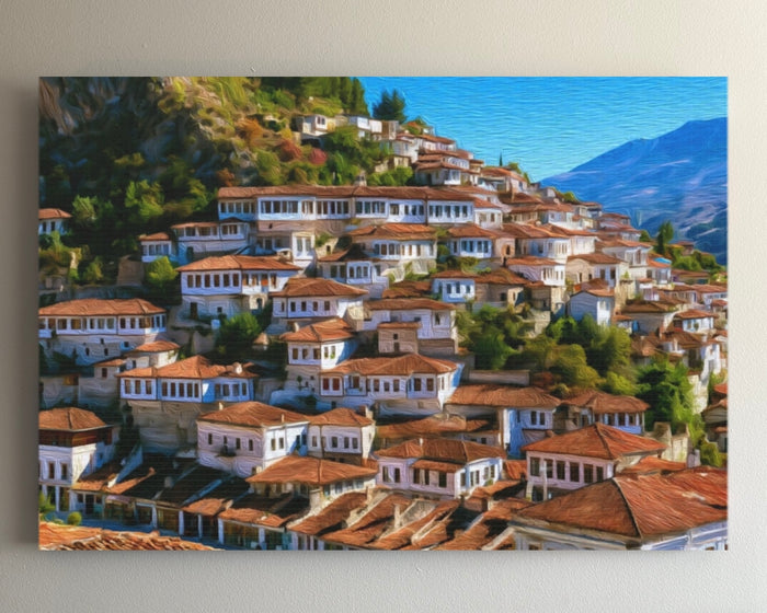 Berat Old Town Hillside &mdash; Berat watercolour canvas