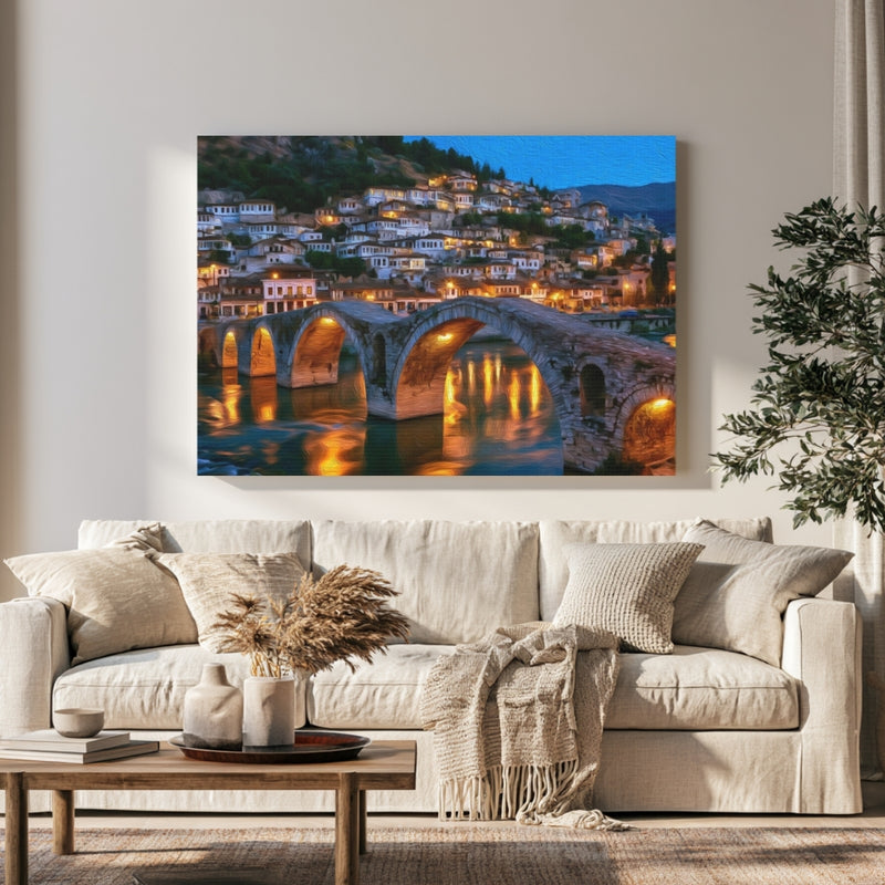 Gorica Bridge At Dusk — Berat, Albania, view 1