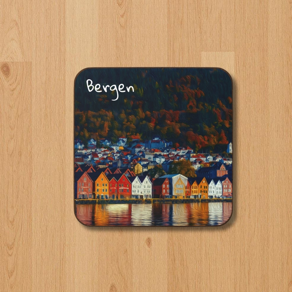 Bergen, Norway | Bryggen Harbour Waterfront | Original Series Hardboard Coaster