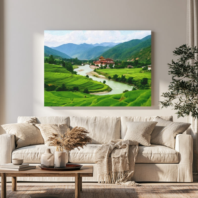 Punakha Dzong River Valley — Bhutan Paro Valley, view 1
