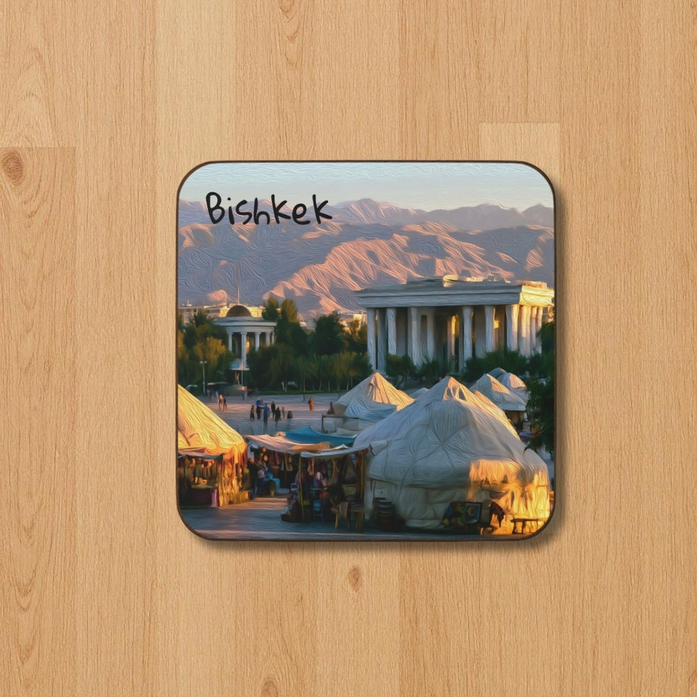Bishkek, Kyrgyzstan | Yurts at Ala-Too Square | Original Series Hardboard Coaster