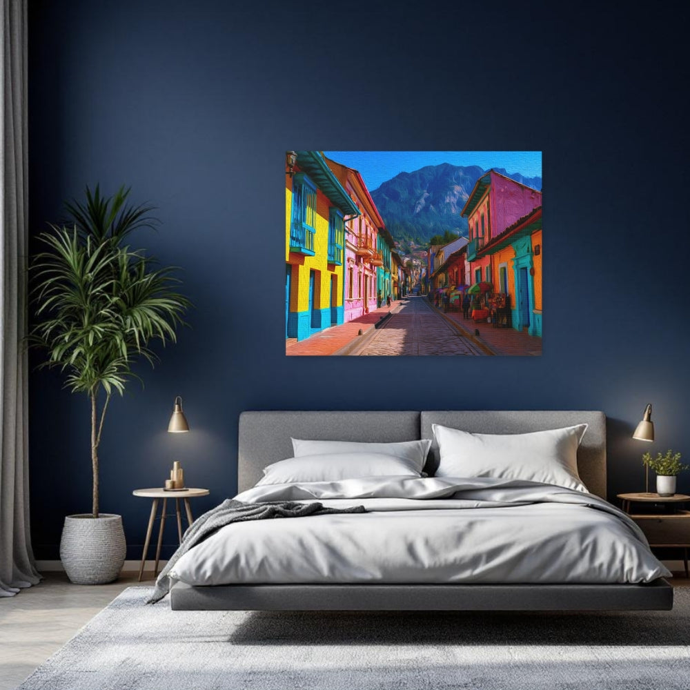 Bogotá, Colombia | Colorful Colonial Street Scene | Original Series Gallery Canvas detail