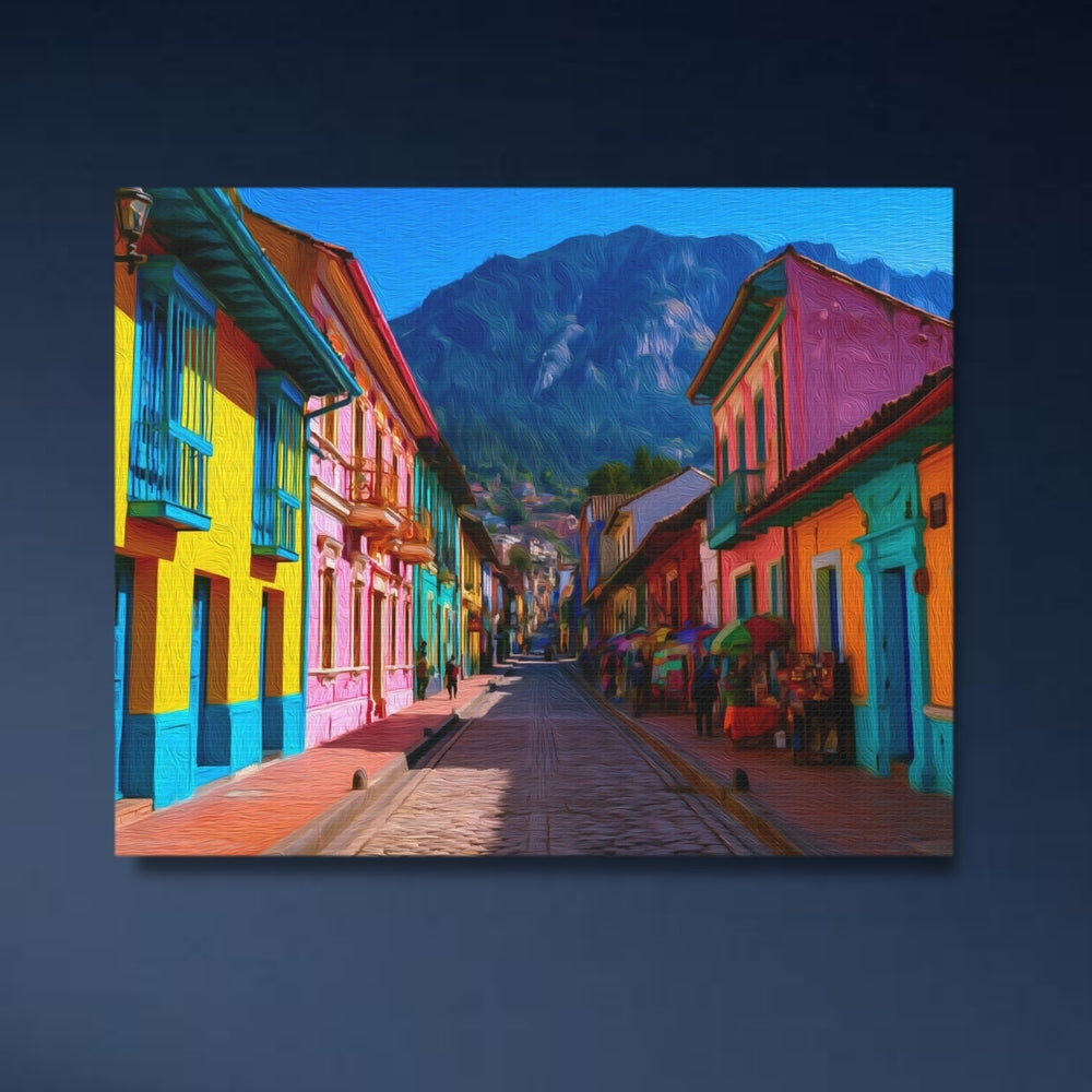 Bogotá, Colombia | Colorful Colonial Street Scene | Original Series Gallery Canvas detail