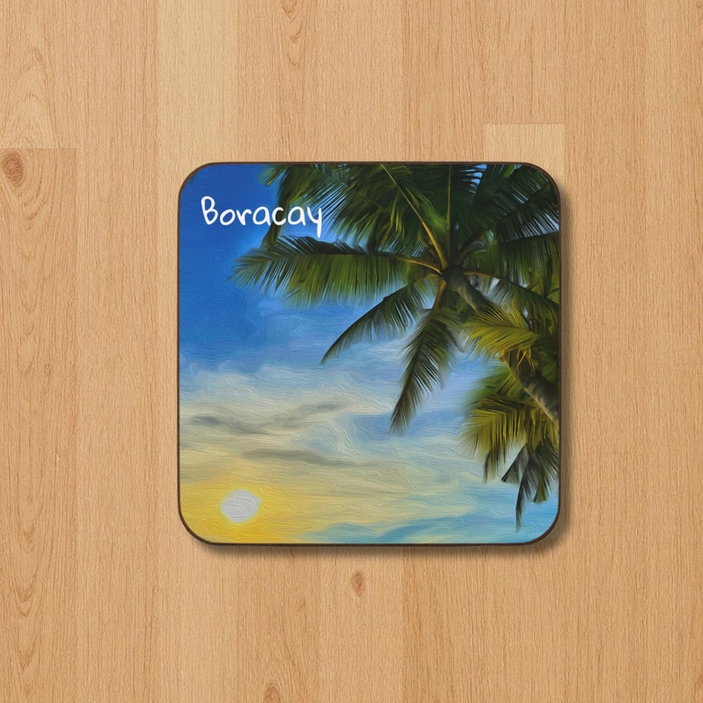 Boracay, Philippines | Tropical Sunset Palm Beach | Original Series Hardboard Coaster
