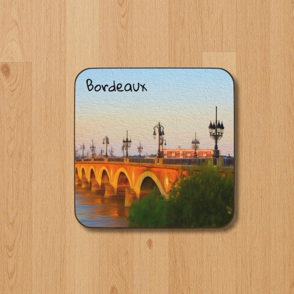 Bordeaux, France | Pont de Pierre at Dusk | Original Series Hardboard Coaster