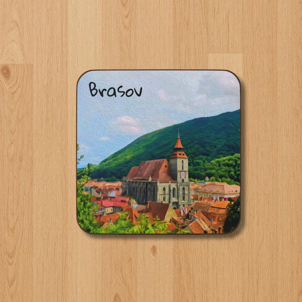 Brasov, Romania | Black Church Medieval Skyline | Original Series Hardboard Coaster
