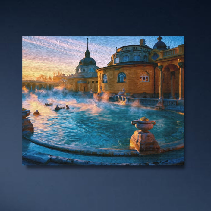 Budapest, Hungary | Szechenyi Thermal Bath Outdoor Pool | Original Series Gallery Canvas