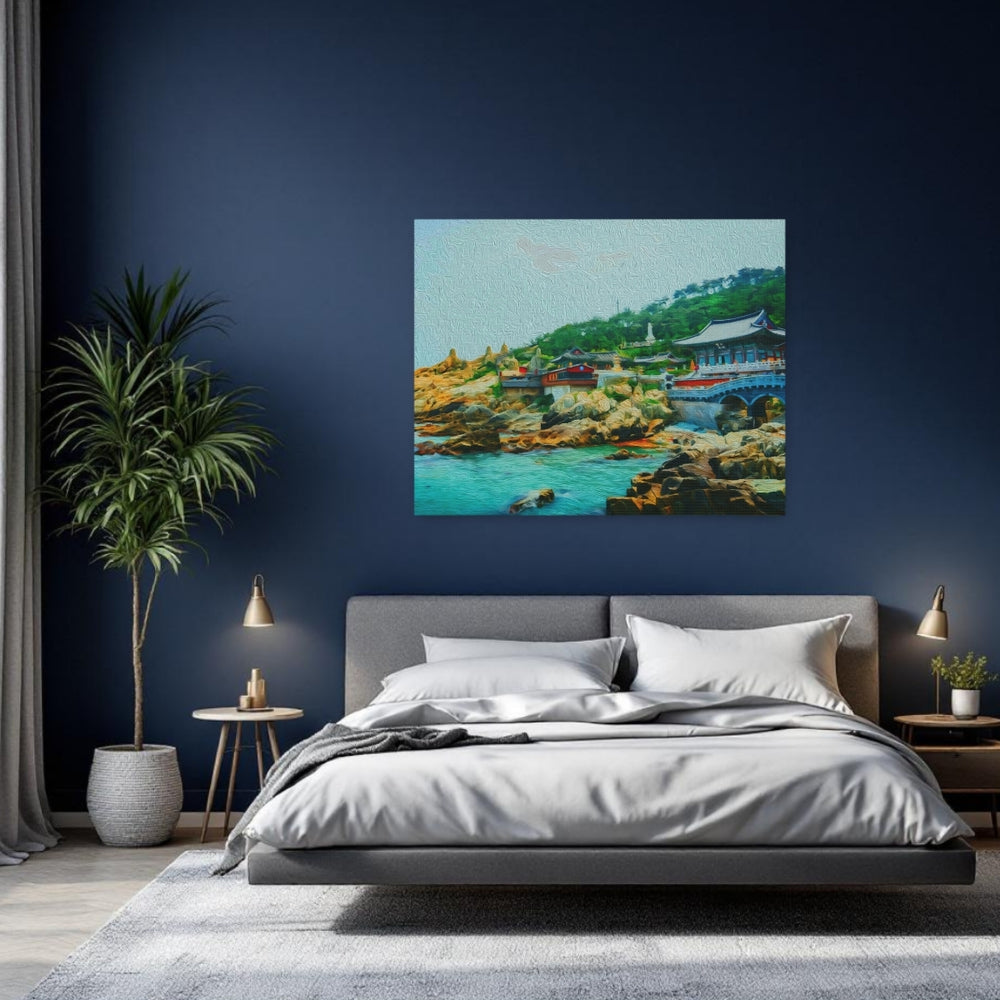 Busan, South Korea | Coastal Temple on Rocks | Original Series Gallery Canvas detail