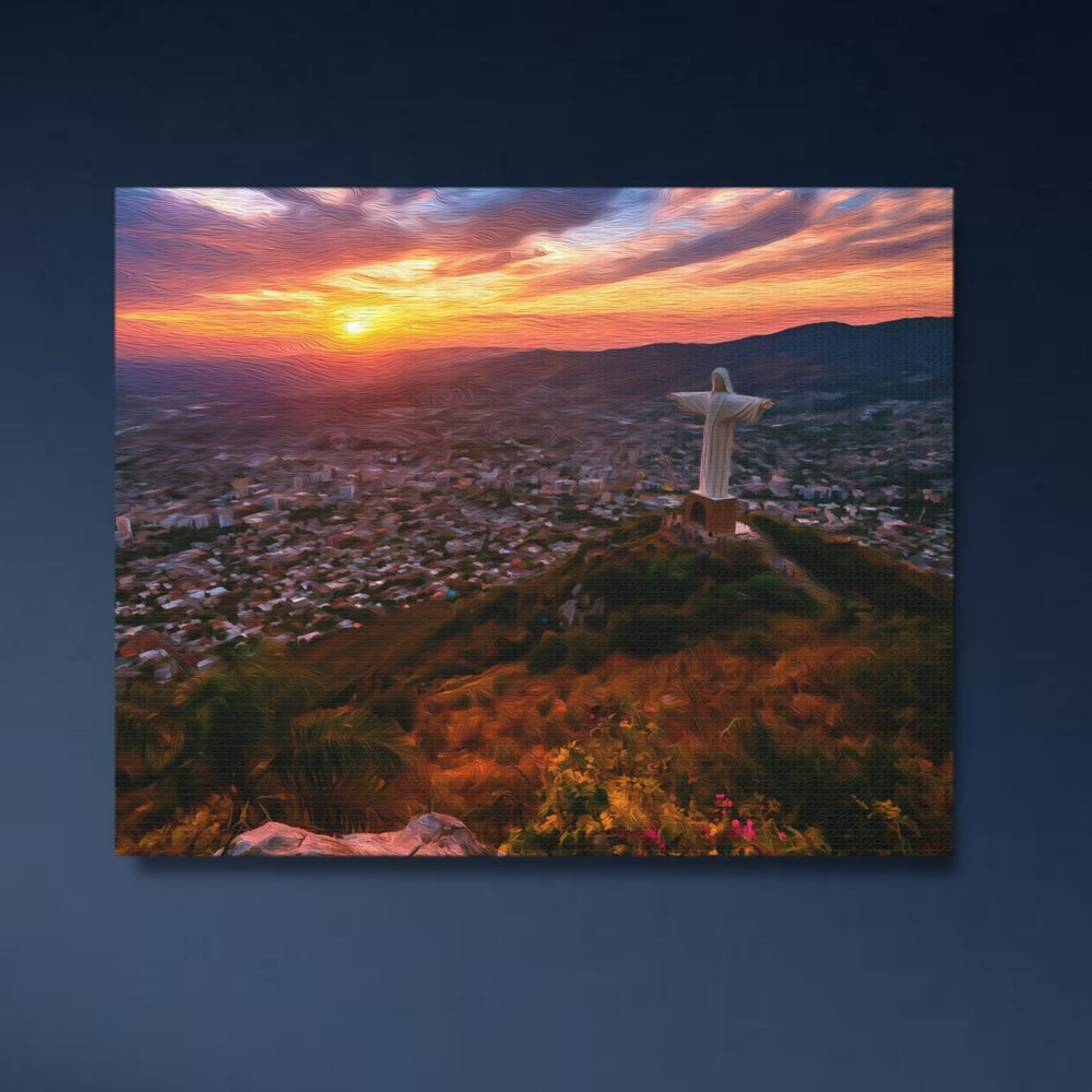 Cali, Colombia | Cristo Rey at Sunset | Original Series Gallery Canvas detail