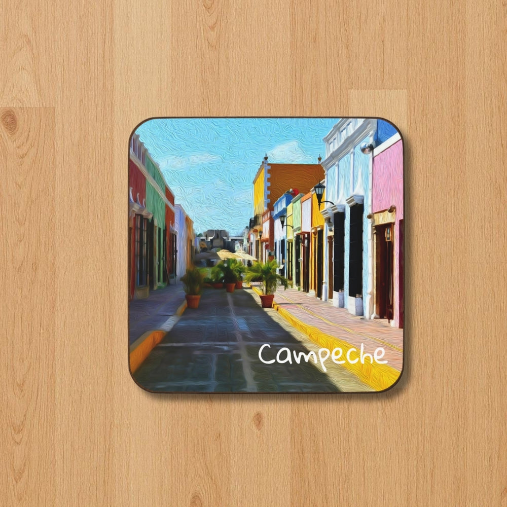 Campeche, Mexico | Colorful Colonial Street Scene | Original Series Hardboard Coaster