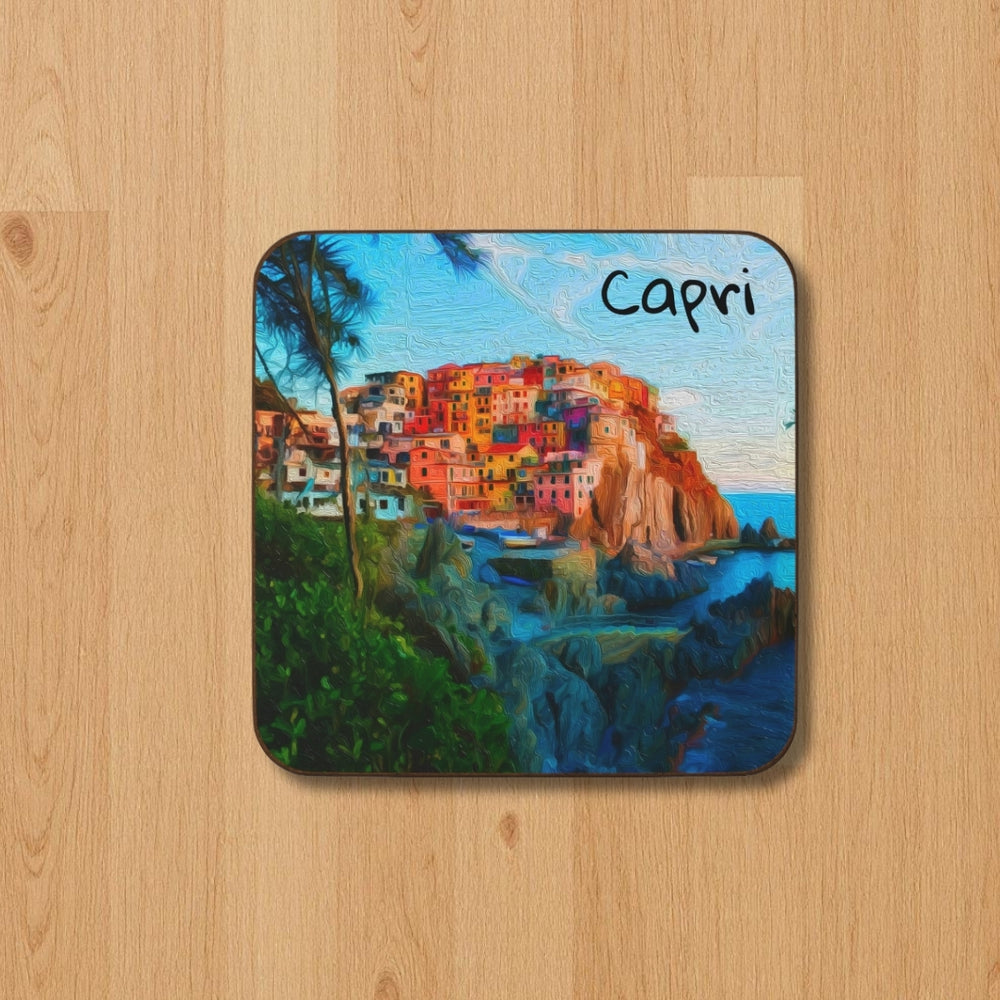 Capri, Italy | Clifftop Village by Sea | Original Series Hardboard Coaster