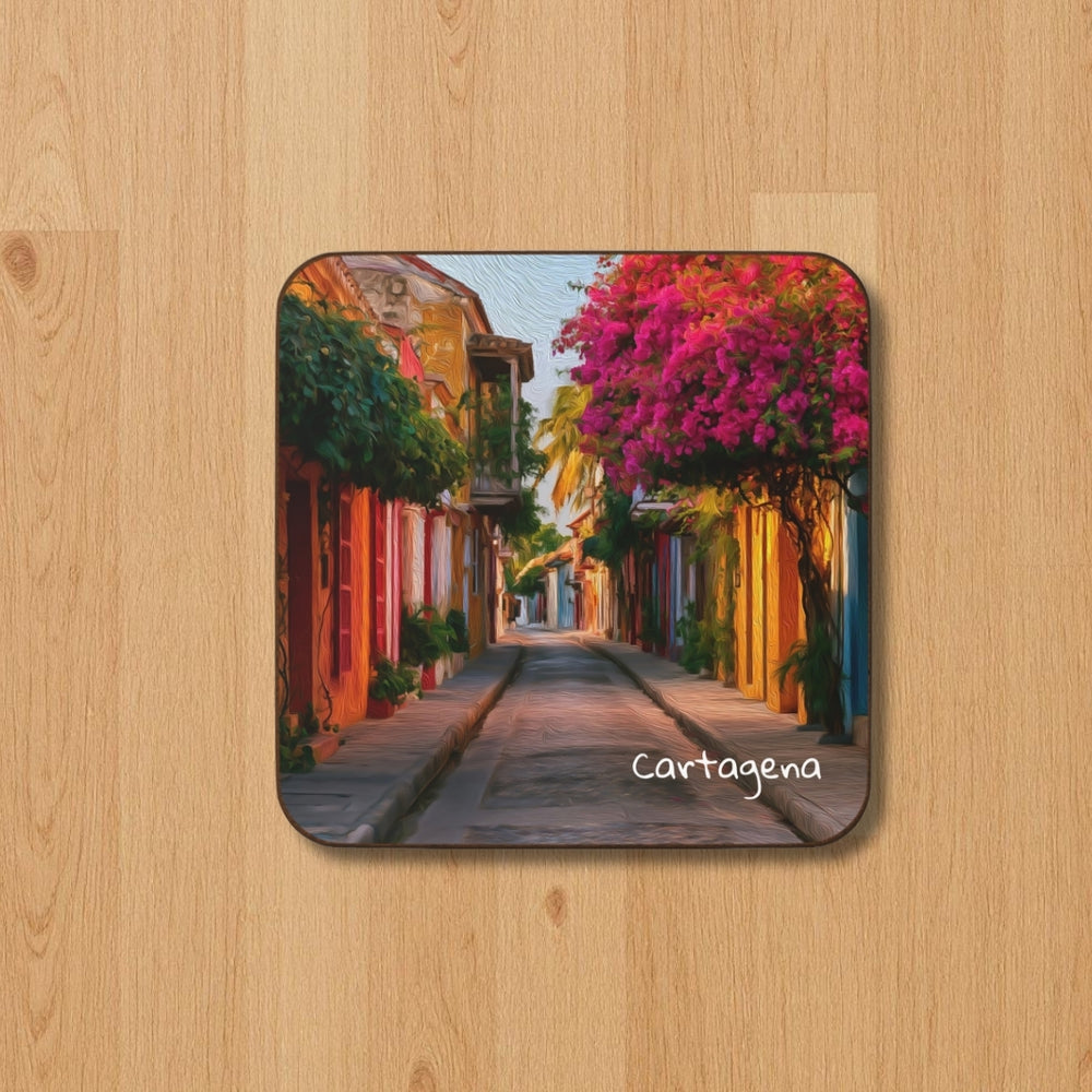 Cartagena Old Town, Colombia | Colorful Old Town Street | Original Series Hardboard Coaster