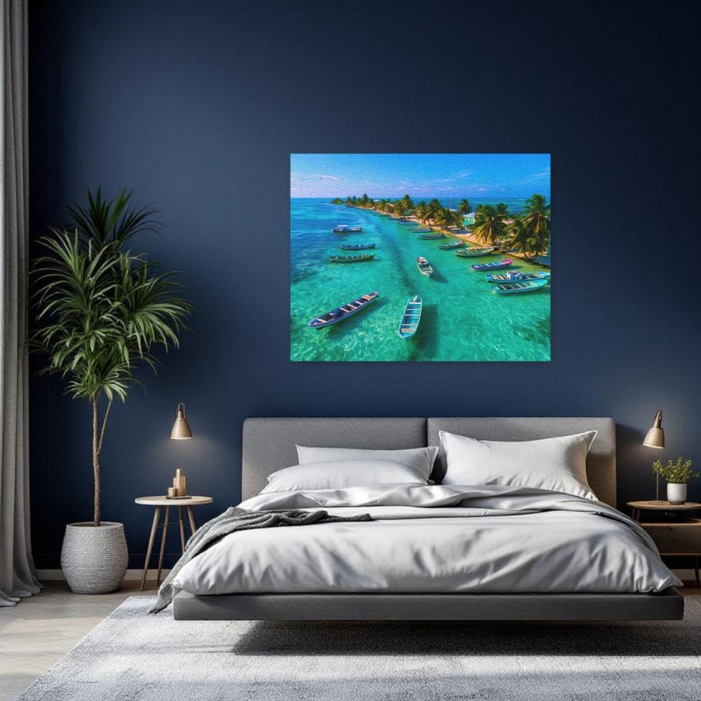 Caye Caulker, Belize | Tropical Island Boats Anchorage | Original Series Gallery Canvas detail