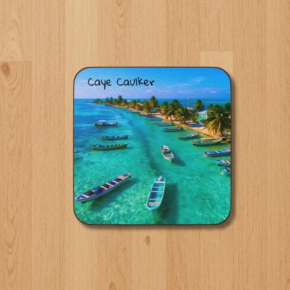 Caye Caulker, Belize | Tropical Island Boats Anchorage | Original Series Hardboard Coaster