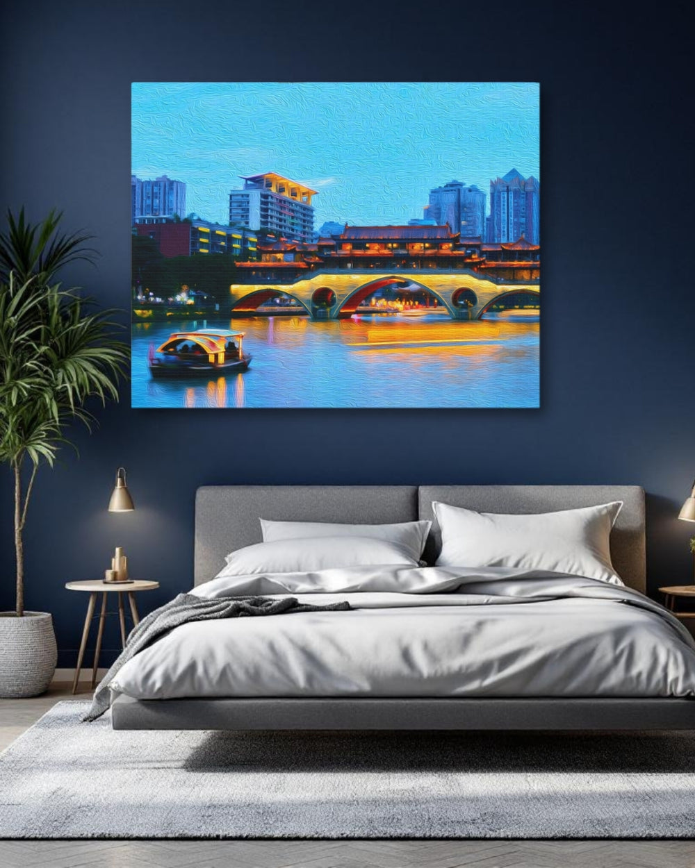 Chengdu, China | Anshun Bridge River Glow | Original Series Gallery Canvas detail