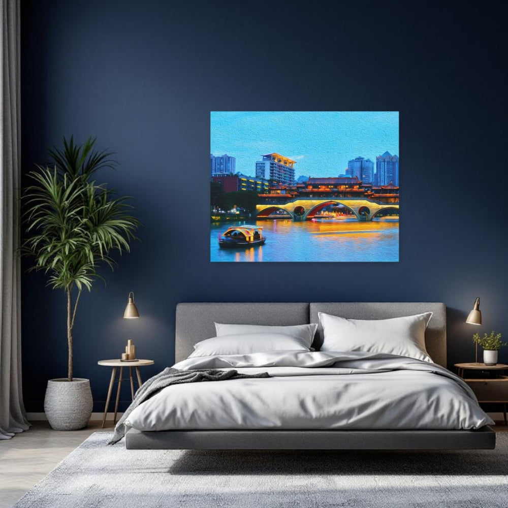 Chengdu, China | Anshun Bridge River Glow | Original Series Gallery Canvas detail