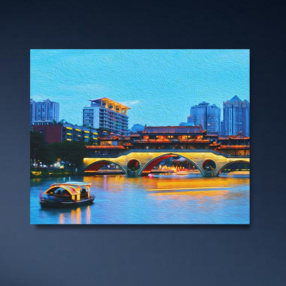 Chengdu, China | Anshun Bridge River Glow | Original Series Gallery Canvas detail