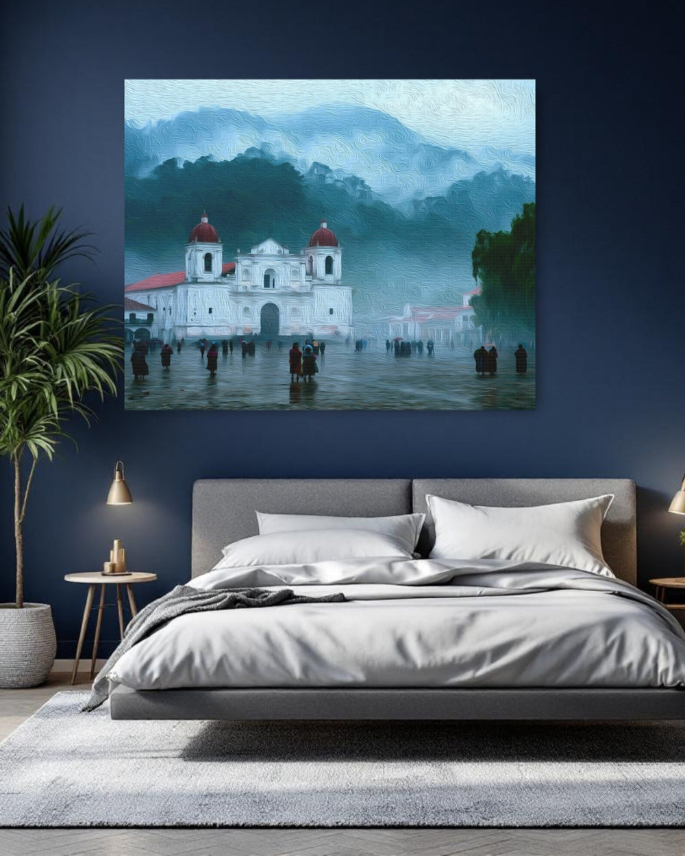Cobán, Guatemala | Misty Cathedral Plaza Scene | Original Series Gallery Canvas detail