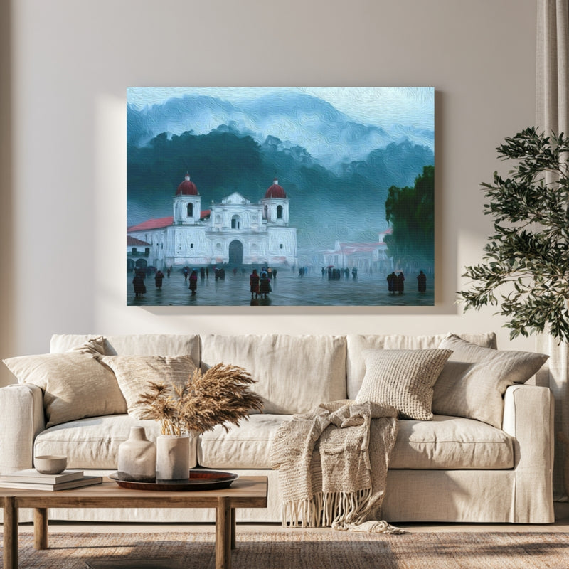 Misty Cathedral Plaza Scene — Cobán, Guatemala, view 1