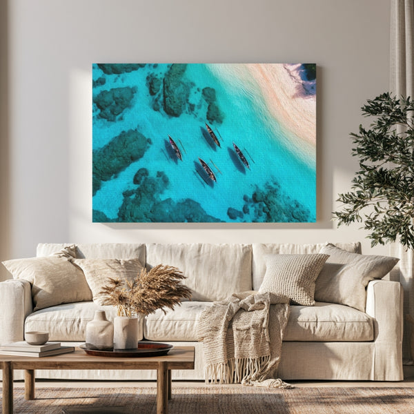 Cook Islands, Cook Islands | Turquoise Lagoon Outrigger Canoes | Original Series Gallery Canvas