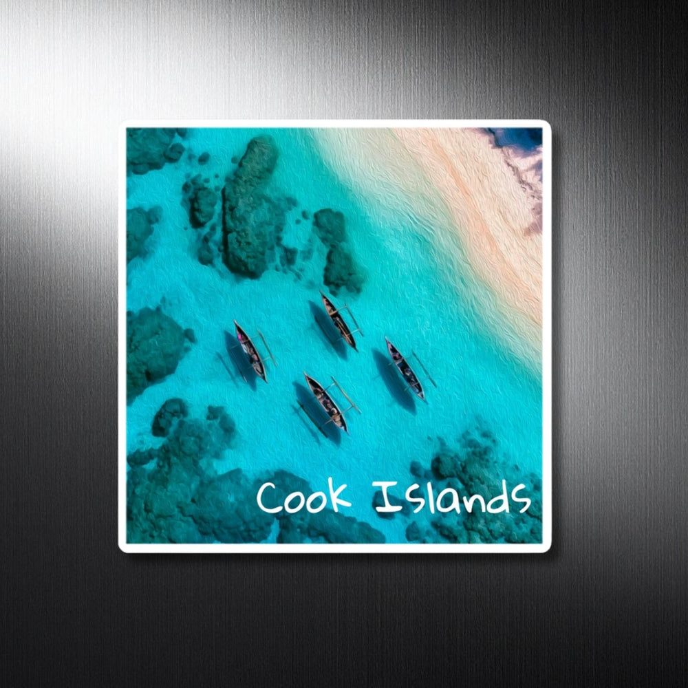 Cook Islands, Cook Islands | Turquoise Lagoon Outrigger Canoes | Original Series Decorative Magnet
