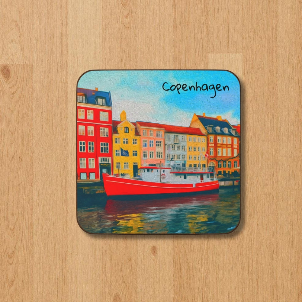 Copenhagen, Denmark | Nyhavn Canal Waterfront | Original Series Hardboard Coaster