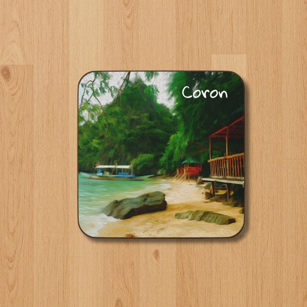 Coron, Philippines | Tropical Beach Bamboo Hut | Original Series Hardboard Coaster