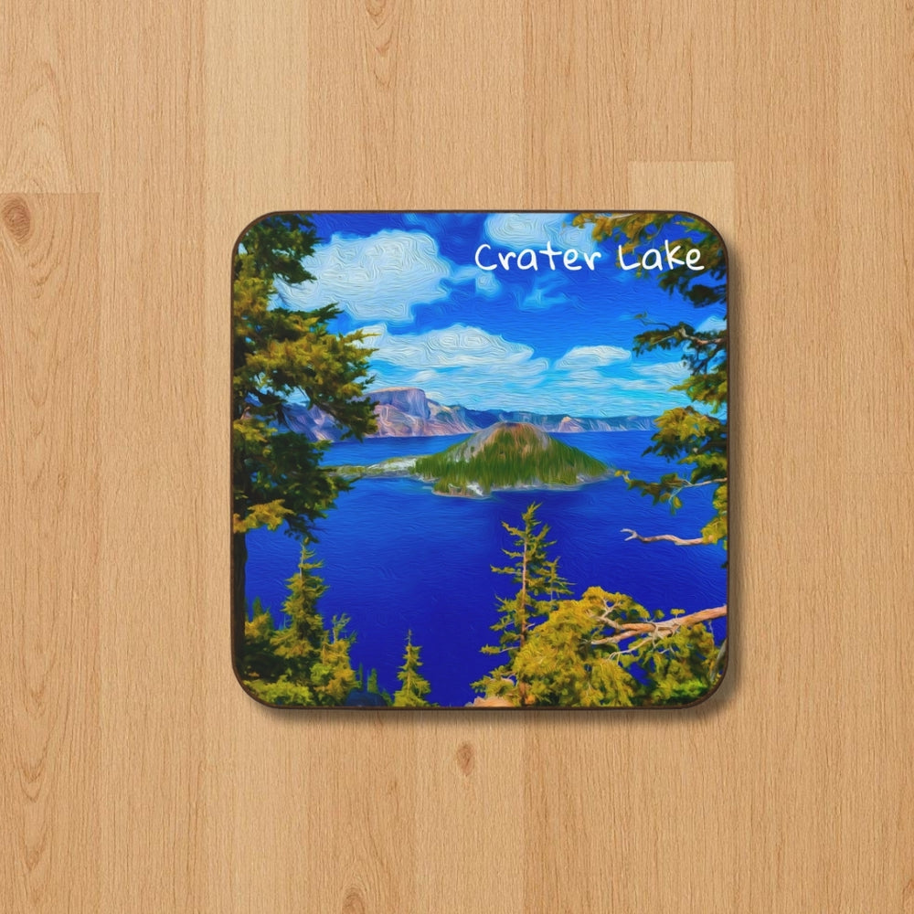 Crater Lake, Oregon | Wizard Island Crater Lake | Original Series Hardboard Coaster