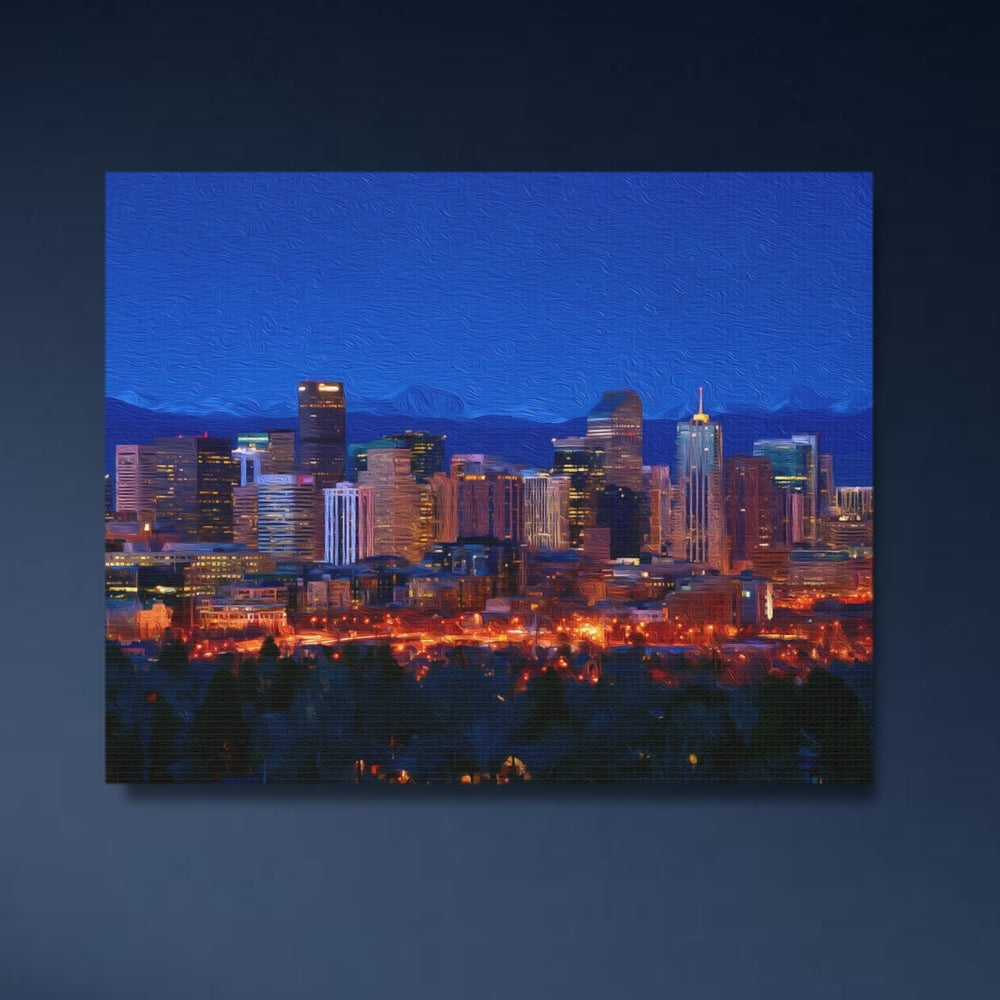 Denver, Colorado | Denver Night Skyline | Original Series Gallery Canvas detail