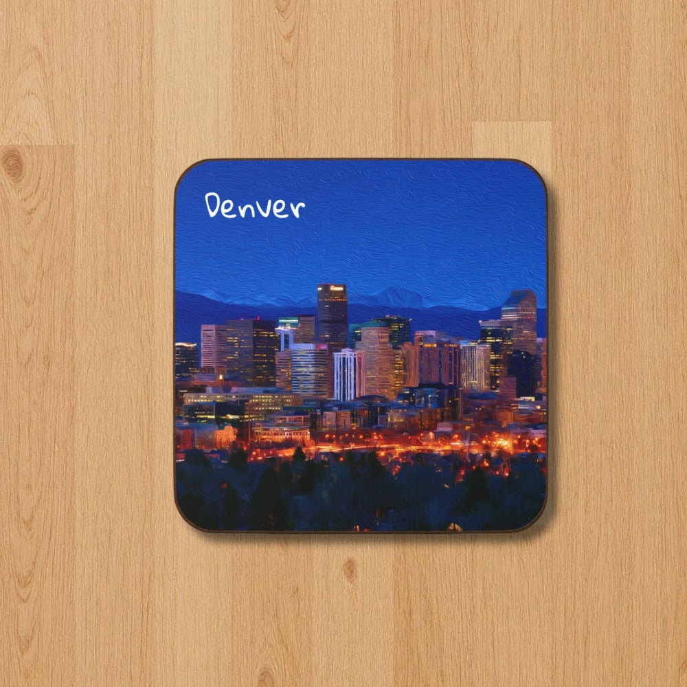 Denver, Colorado | Denver Night Skyline | Original Series Hardboard Coaster
