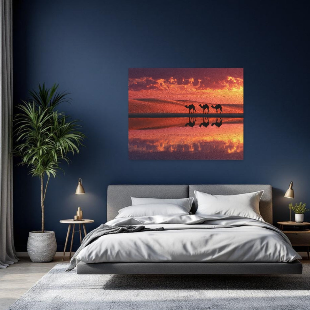 Doha, Qatar | Sahara Desert Camel Caravan Reflection | Original Series Gallery Canvas detail
