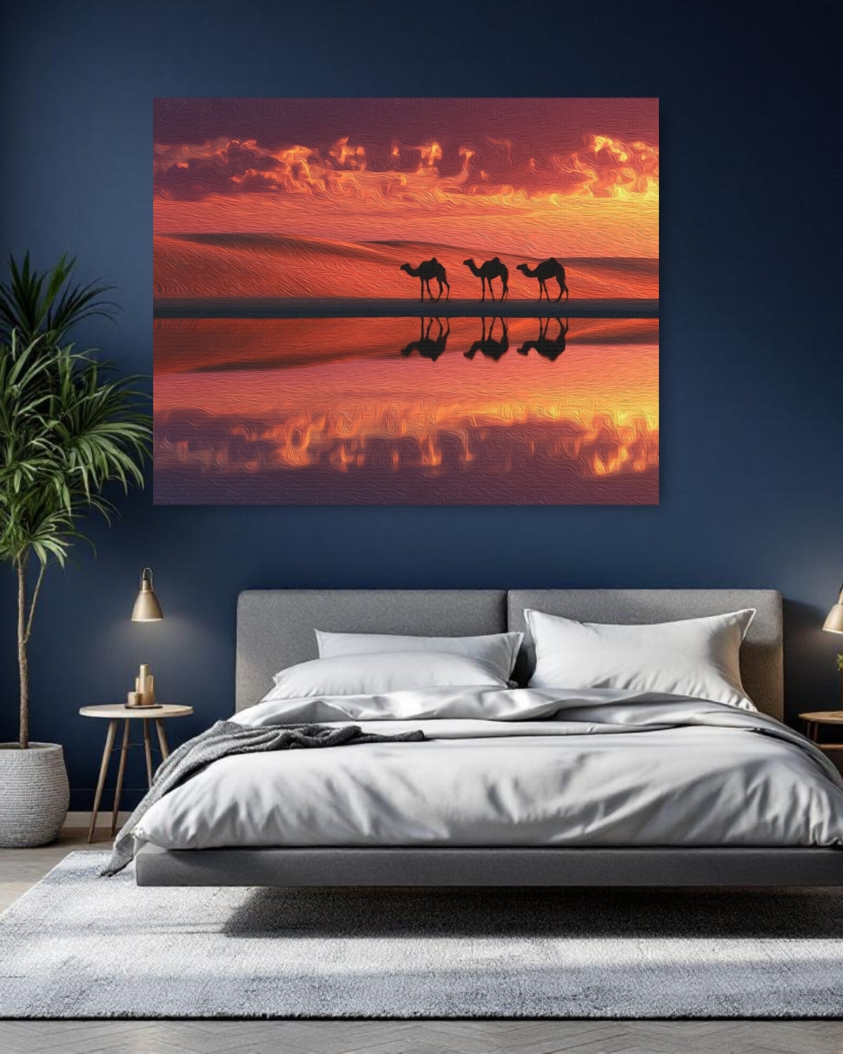 Doha, Qatar | Sahara Desert Camel Caravan Reflection | Original Series Gallery Canvas detail