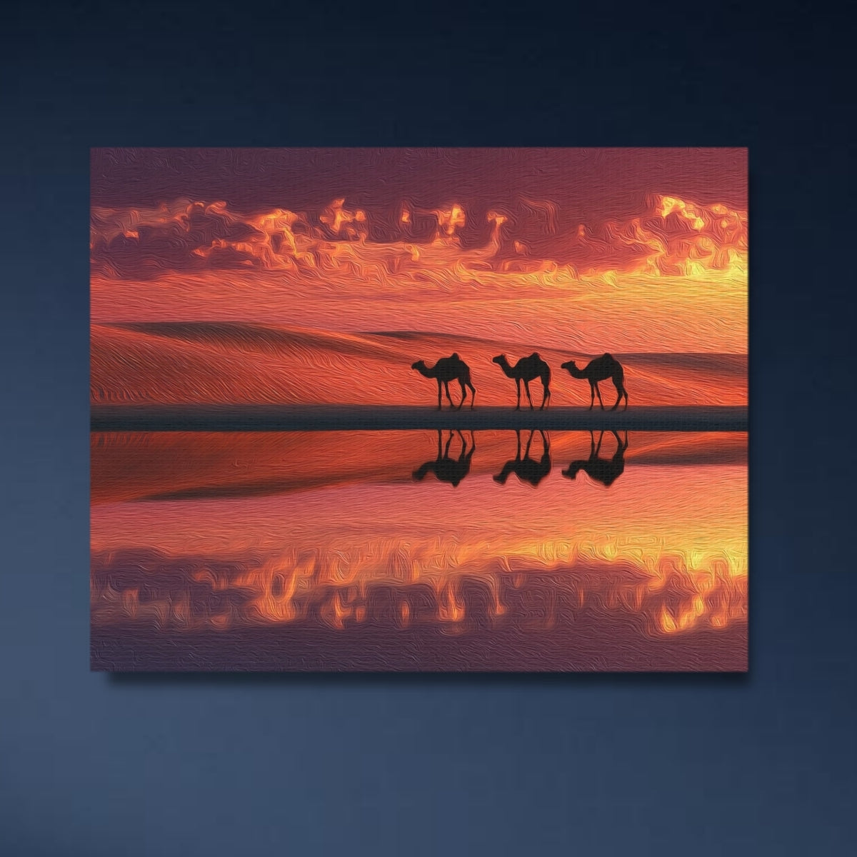 Doha, Qatar | Sahara Desert Camel Caravan Reflection | Original Series Gallery Canvas close-up detail