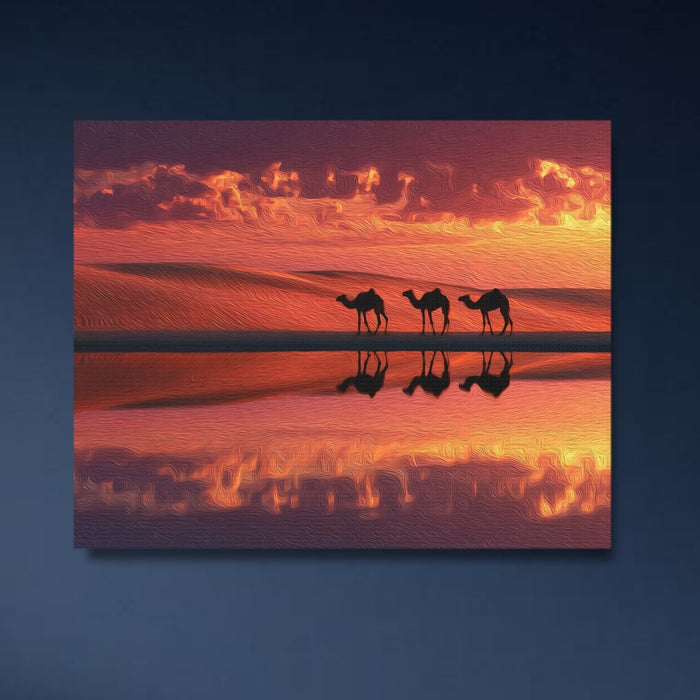 Doha, Qatar | Sahara Desert Camel Caravan Reflection | Original Series Gallery Canvas
