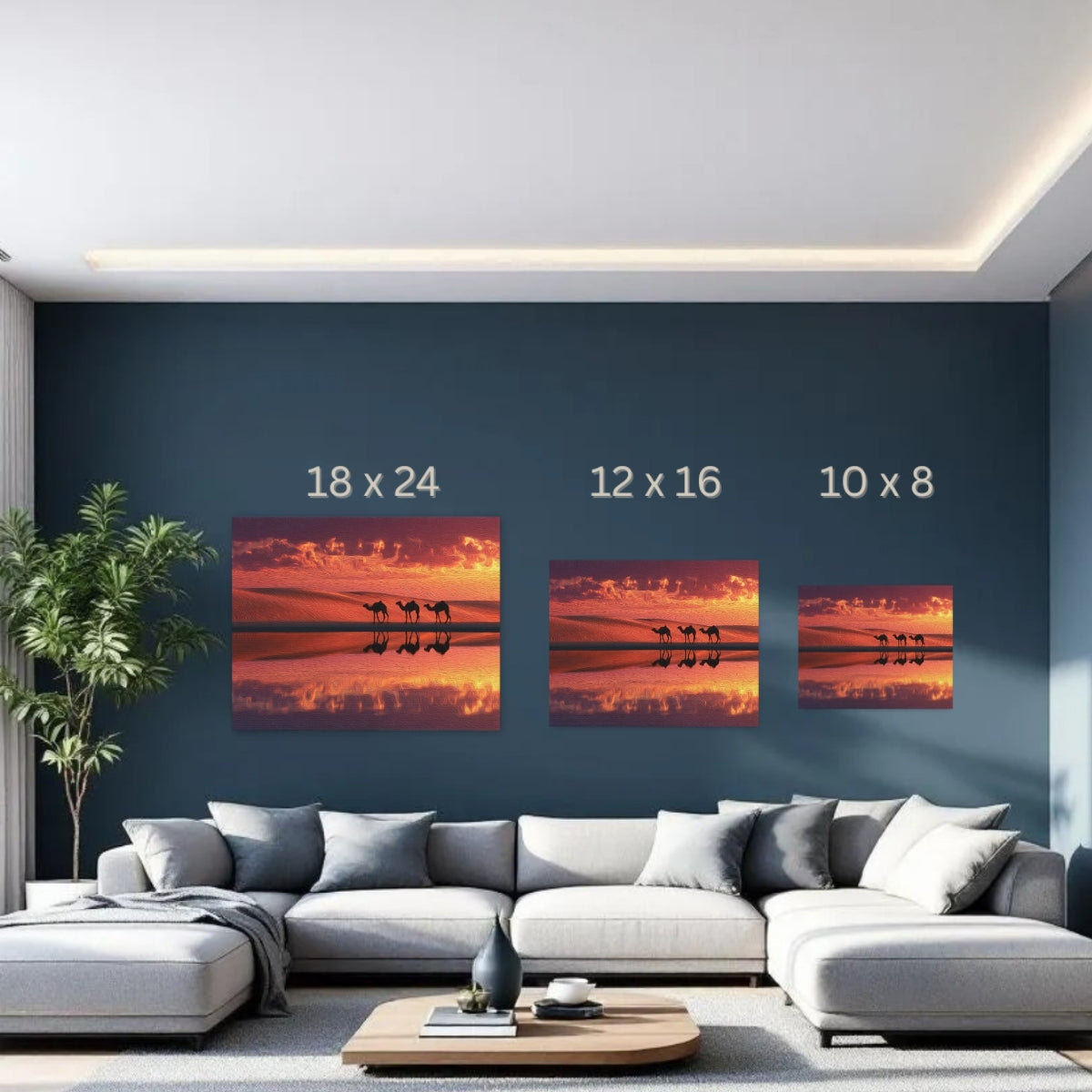Doha, Qatar | Sahara Desert Camel Caravan Reflection | Original Series Gallery Canvas detail