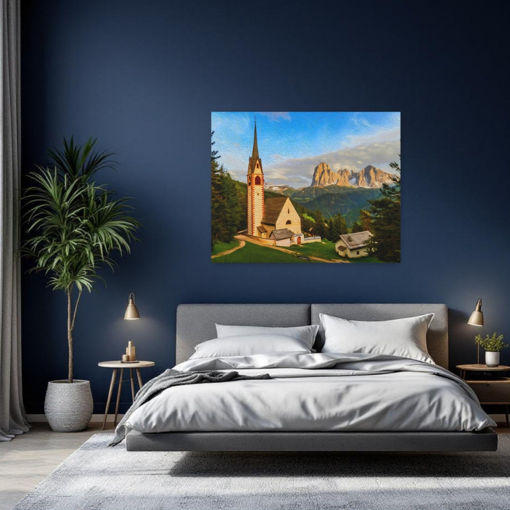 Dolomites, Italy | Dolomites Alpine Church | Original Series Gallery Canvas detail