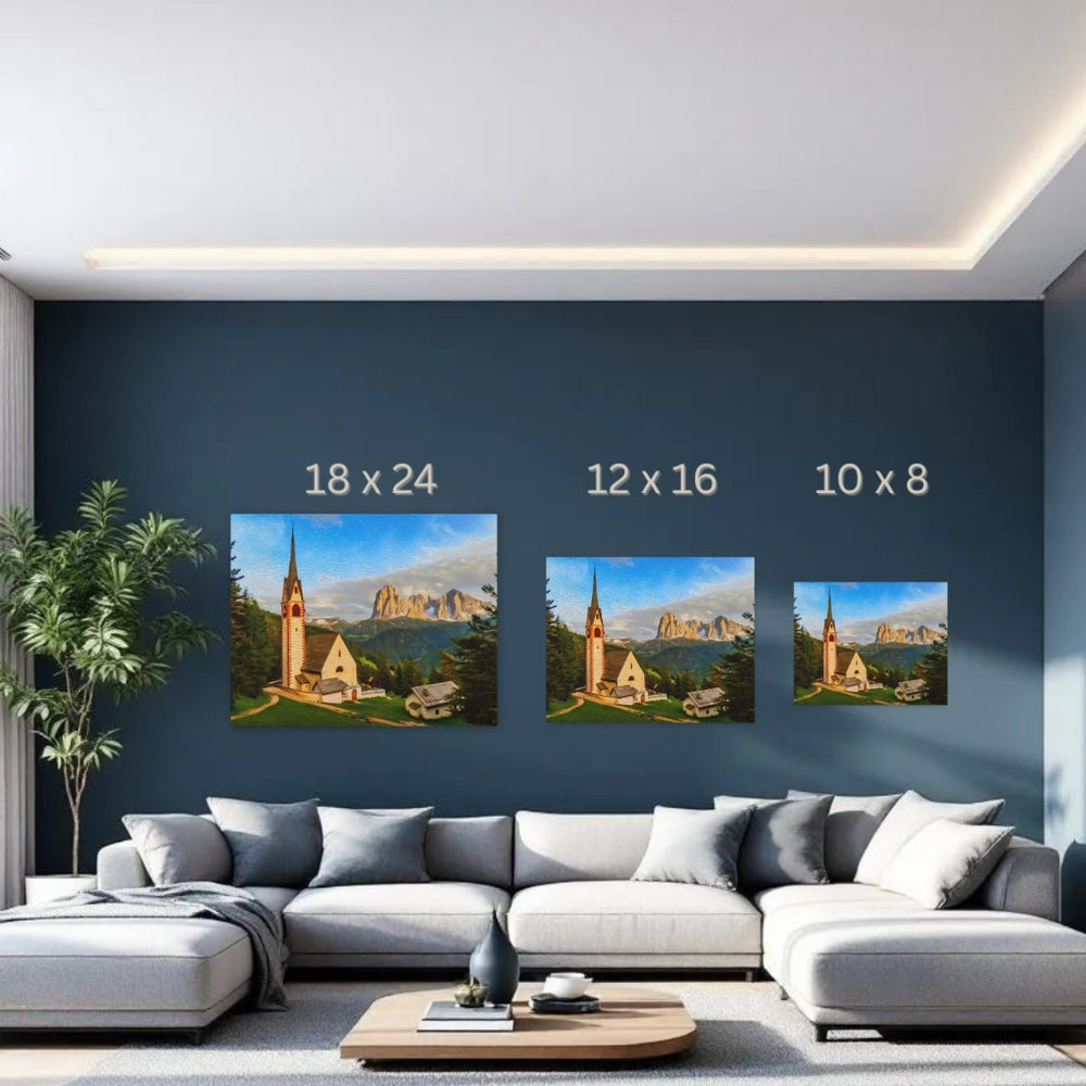 Dolomites, Italy | Dolomites Alpine Church | Original Series Gallery Canvas detail