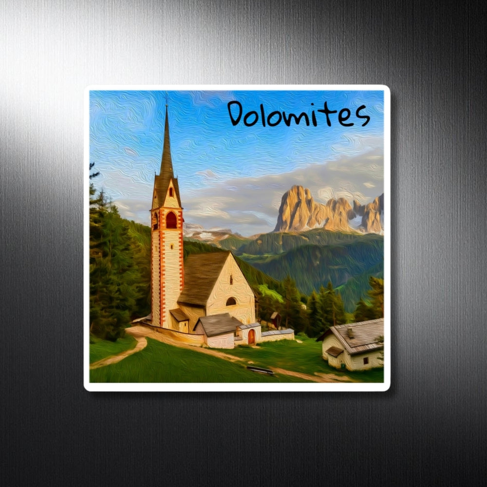 Dolomites, Italy | Dolomites Alpine Church | Original Series Decorative Magnet