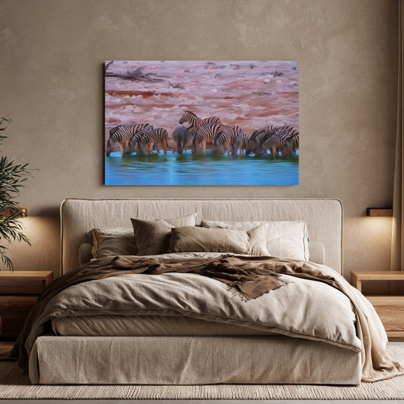 Zebras at Watering Hole — Etosha National Park, Namibia, view 6