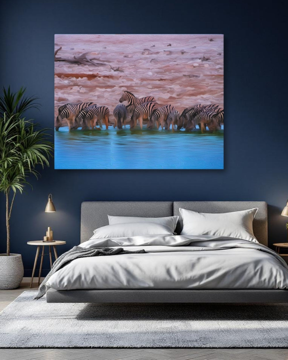 Etosha National Park, Namibia | Zebras at Watering Hole | Original Series Gallery Canvas detail