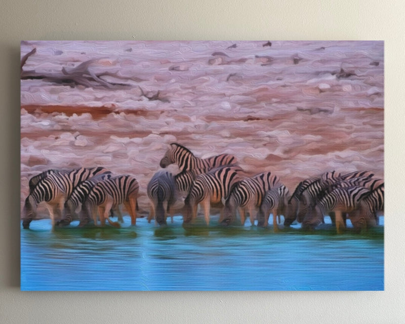 Zebras at Watering Hole — Etosha National Park, Namibia