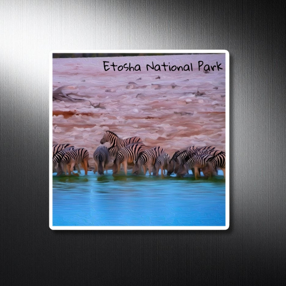 Etosha National Park, Namibia | Zebras at Watering Hole | Original Series Decorative Magnet