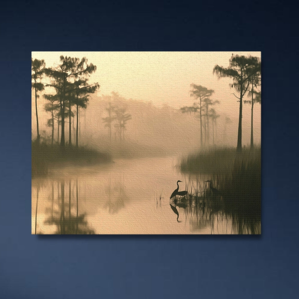 Everglades National Park, Florida | Misty Swamp Heron Dawn | Original Series Gallery Canvas detail