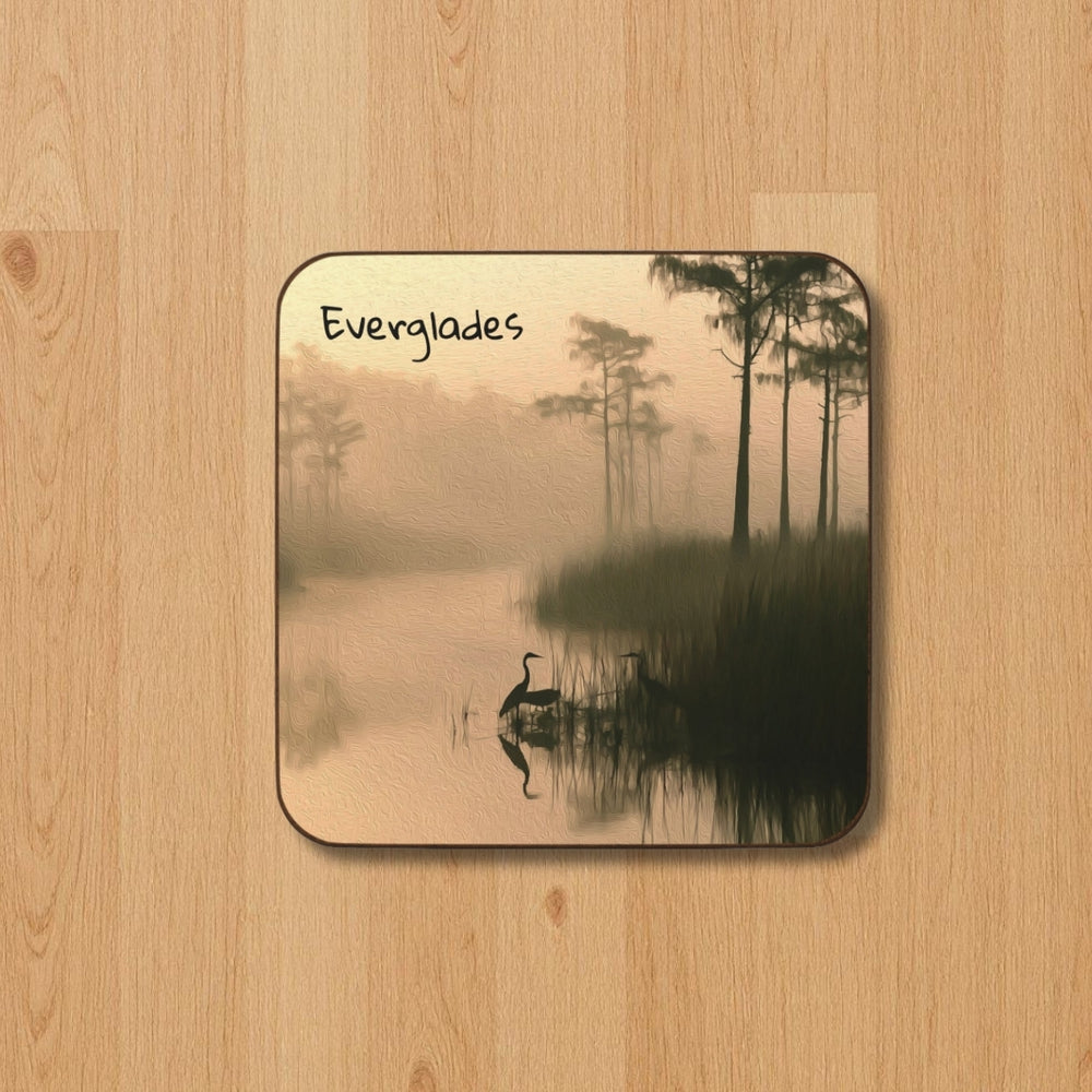 Everglades National Park, Florida | Misty Swamp Heron Dawn | Original Series Hardboard Coaster