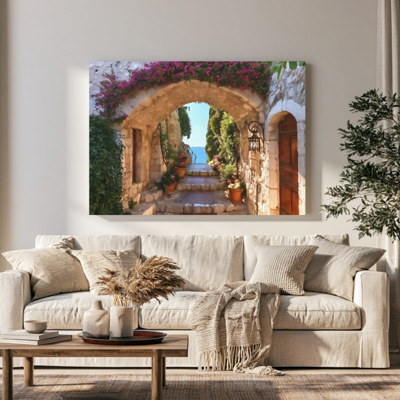 Eze Stone Archway Sea View in a room — Eze, France