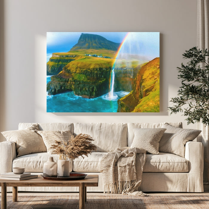 Gasadalur Waterfall Rainbow Cliffs