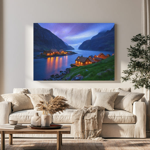 Faroe Islands, Denmark | Saksun Village Fjord Night | Original Series Gallery Canvas