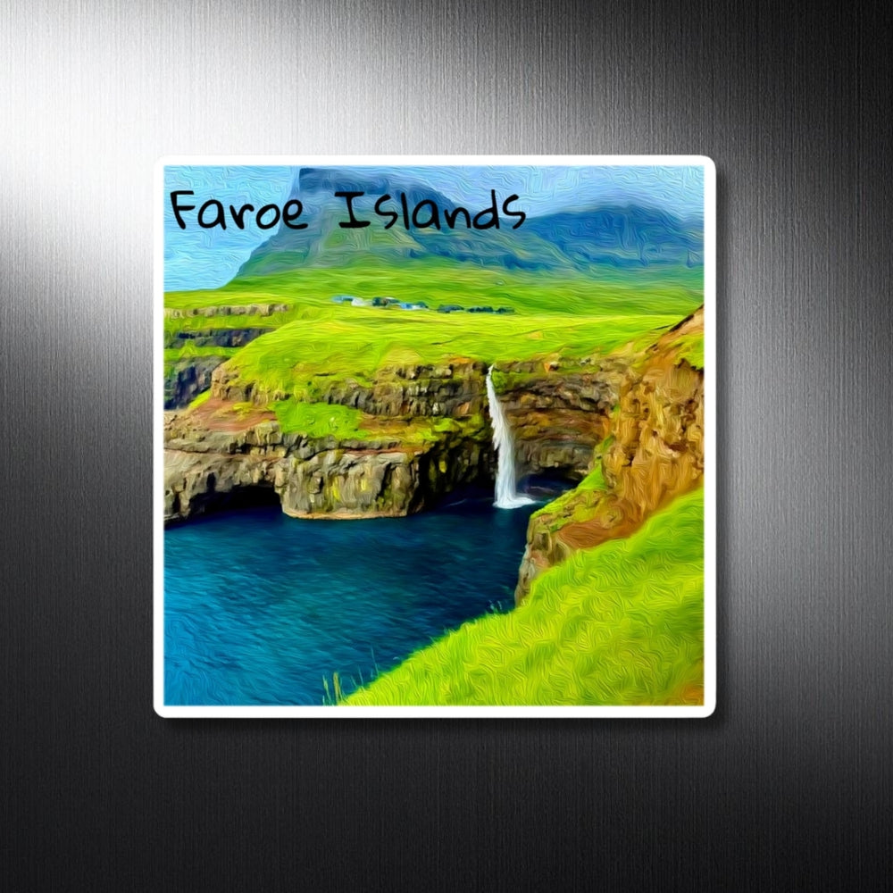 Faroe Islands, Denmark | Coastal Cliffs and Waterfall | Original Series Decorative Magnet