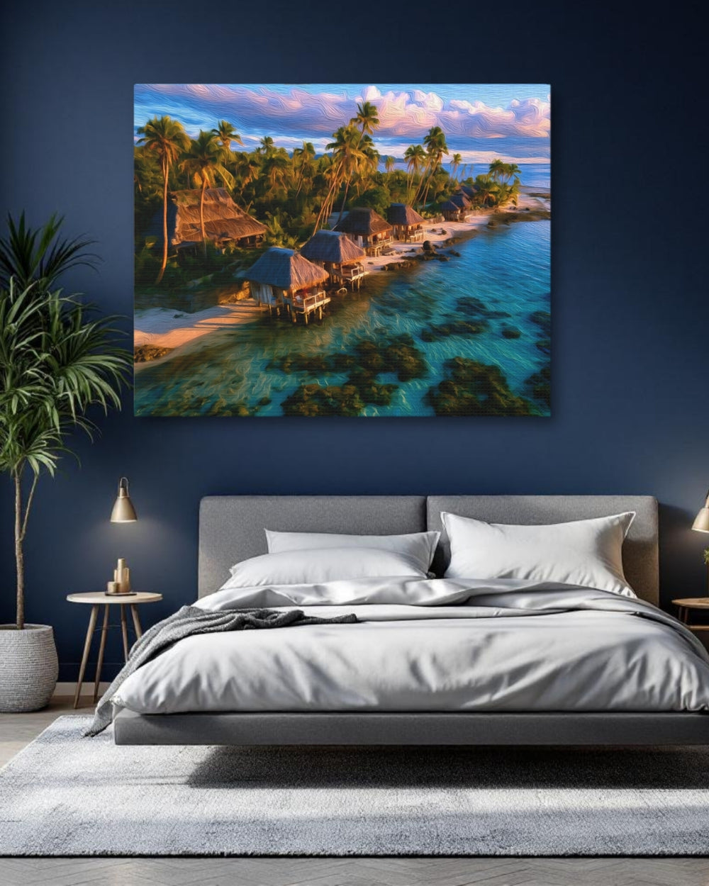 Fiji Islands, Fiji | Tropical Overwater Bungalows Paradise | Original Series Gallery Canvas detail